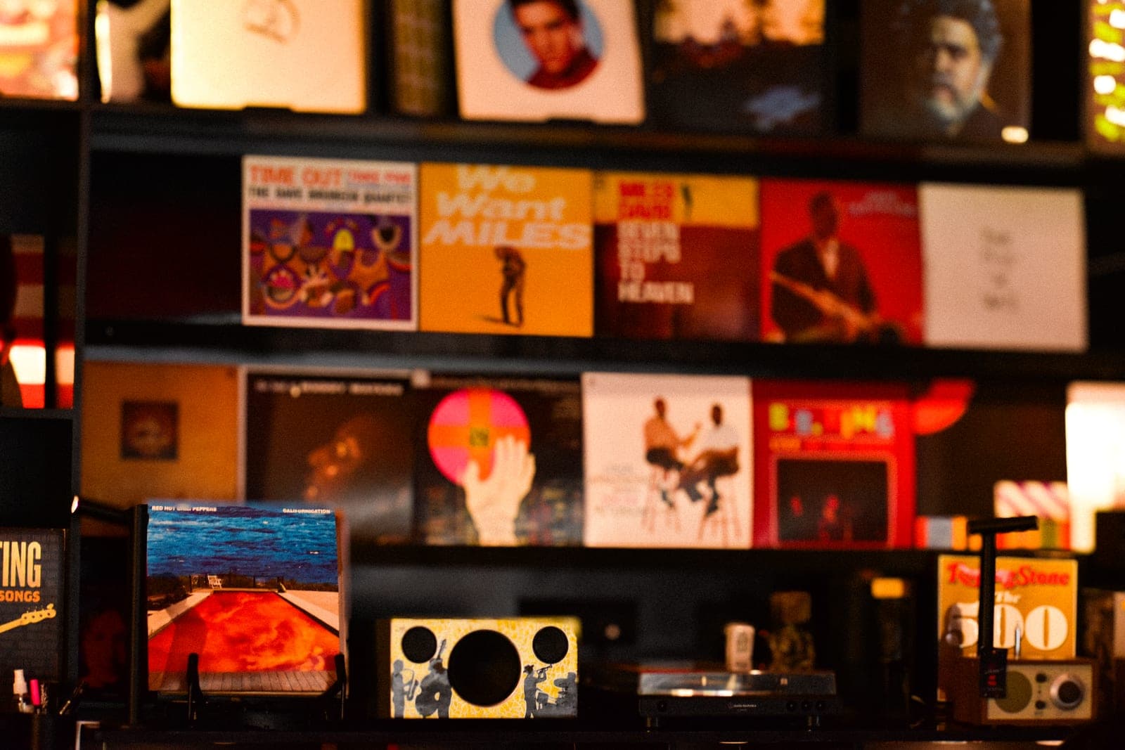 A table for two beneath the vinyl wall